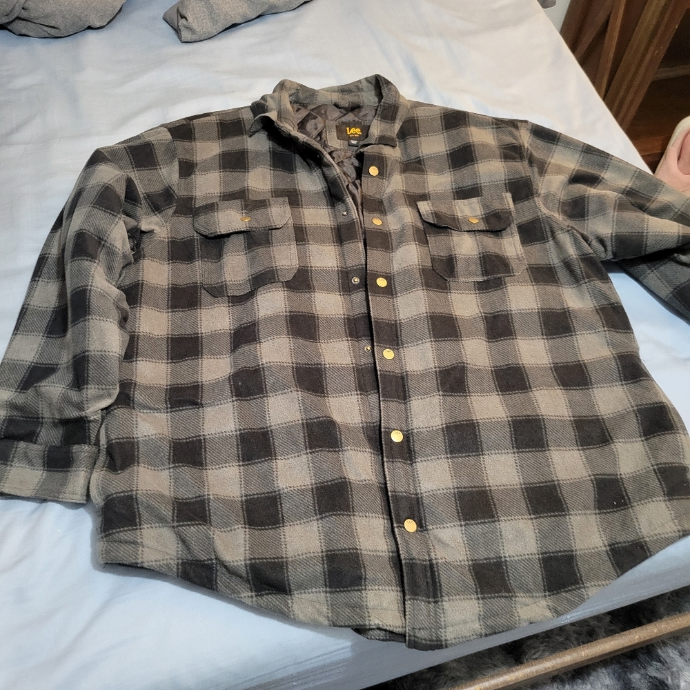 Lee Plaid Button-Up Jacket 2XL Heavy Coat Grey